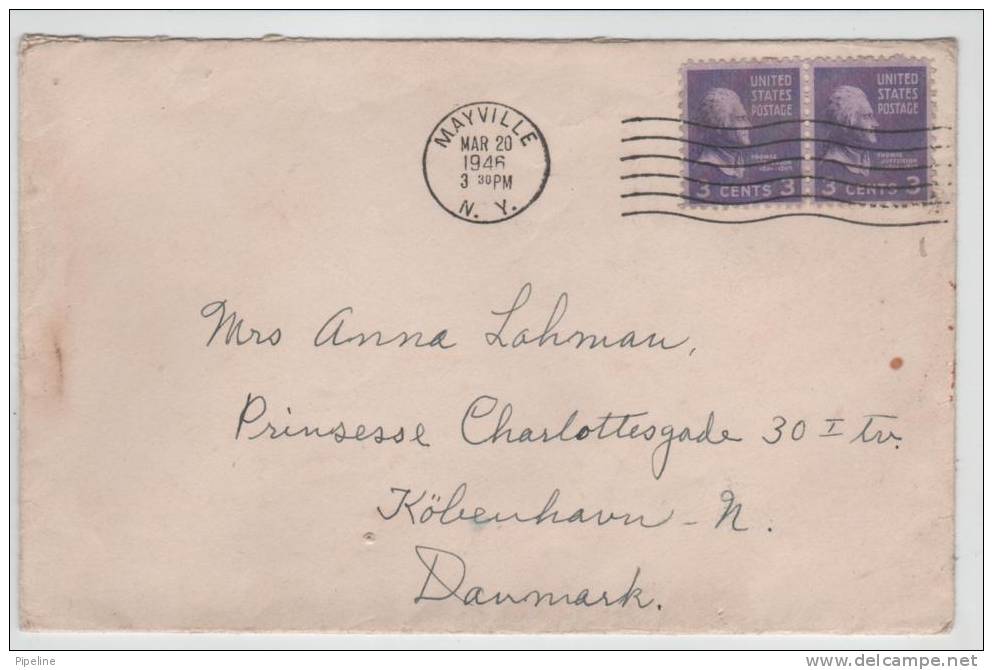 USA Cover Sent To Denmark Mayville 20-3-1946 - Covers & Documents