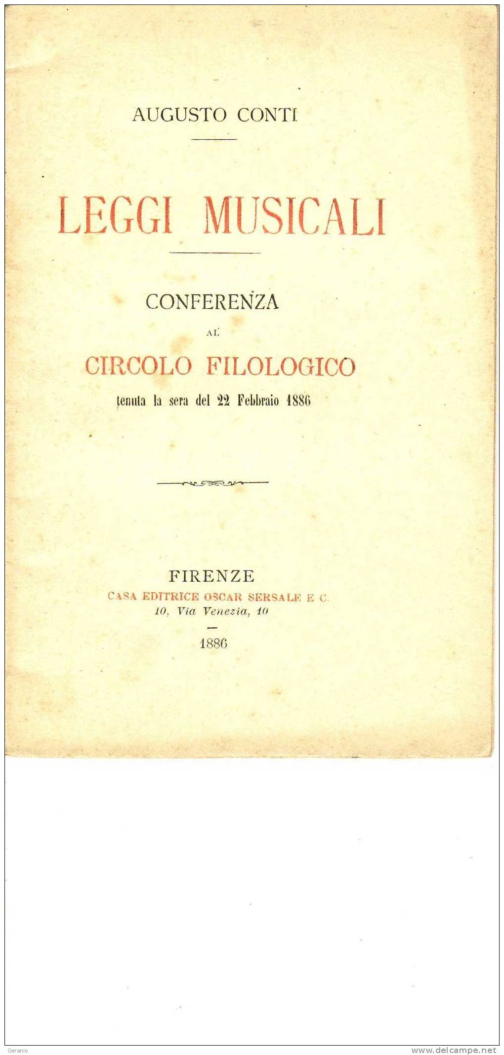 LEGGI MUSICALI FIRENZE  EDT  SERSALE  1886 - Old Books