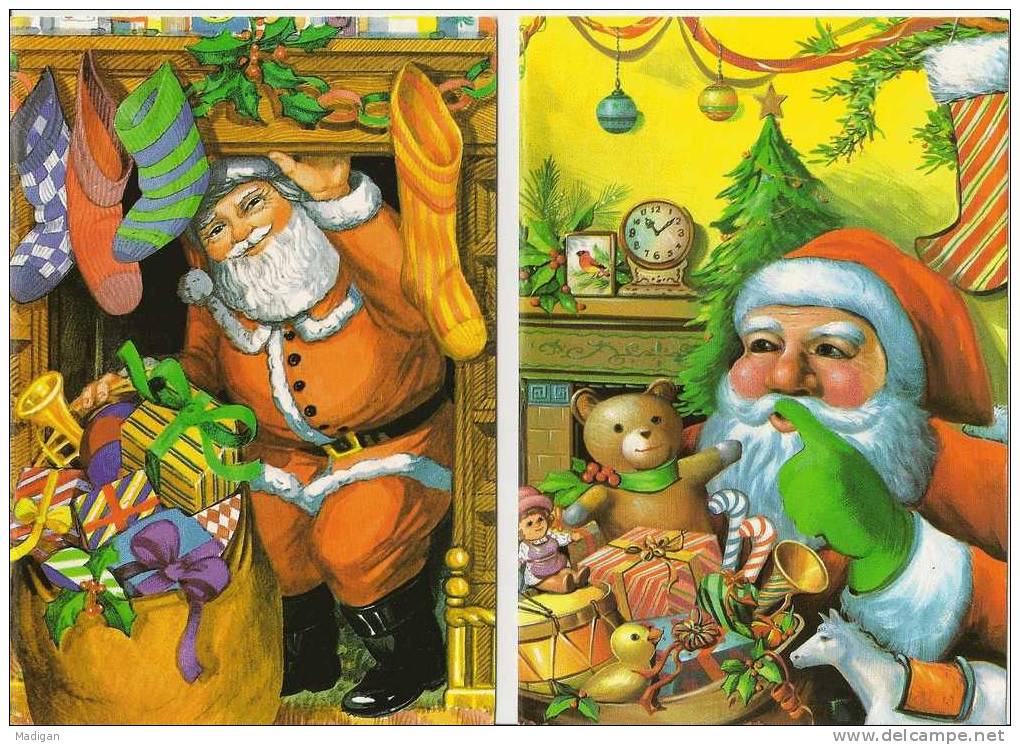 Carte De Voeux  - Lot De 5 Cartes Avec Père Noel, Lutins, Jouets, Cheminée, ... - Father Xmas