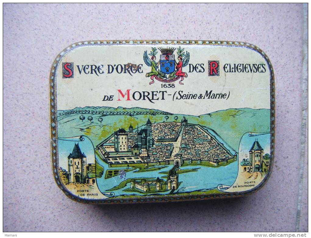 Boite Metal- -sucre D'orge Des Religieuses De Moret -seine Et Marne 1638-carnaud Et Fils Paris 12x8 Cm Hauteur 3cm- - Scatole