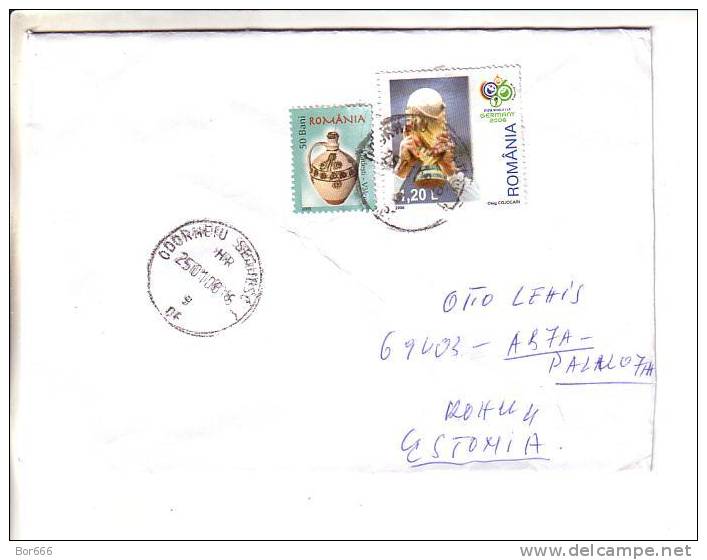 GOOD ROMANIA Postal Cover To ESTONIA 2008 - Good Stamped: Soccer Fifa World Cup; Art - Lettres & Documents