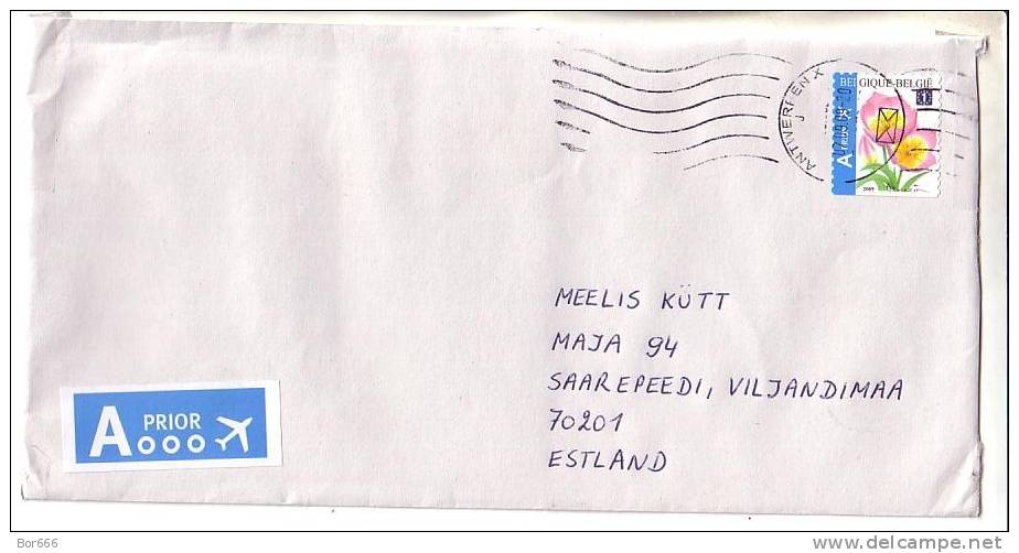 GOOD BELGIUM Postal Cover To ESTONIA 2009 - Good Stamped: Flowers - Lettres & Documents