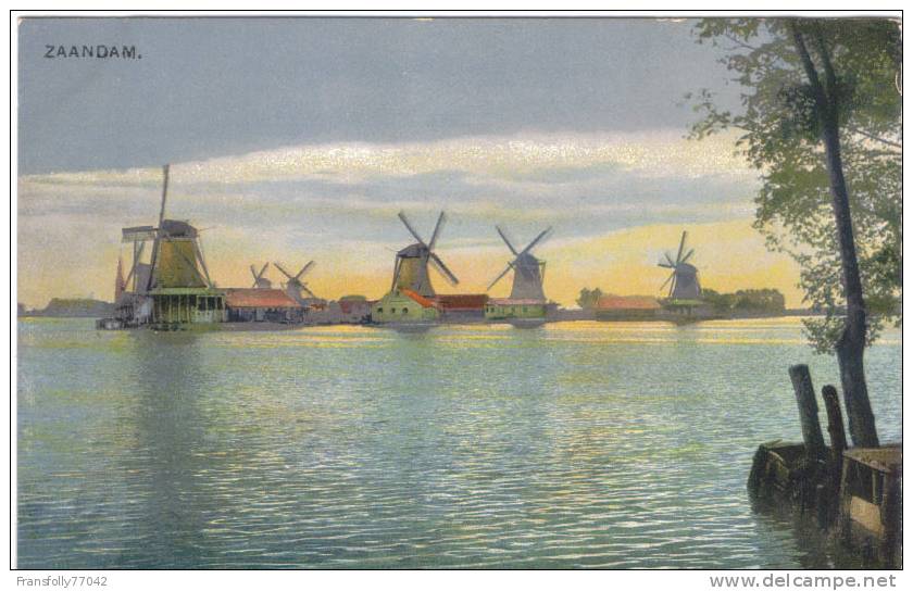 ZAANDAM HOLLAND Waterfront Homes ZAAN RIVER Large WINDMILLS Circa- 1910 - Zaandam