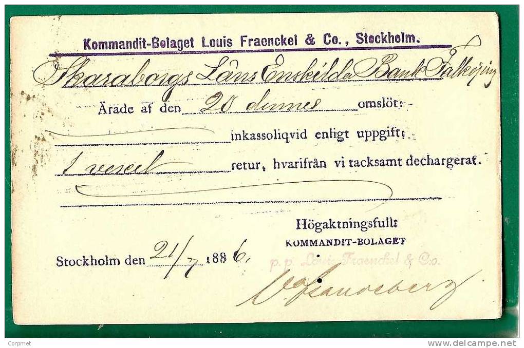 SWEDEN - 1886 Advert From HÖGAKTNINGSFULLI Kummandit-Bolaget BREFKORT To FALKOPING - Lettres & Documents