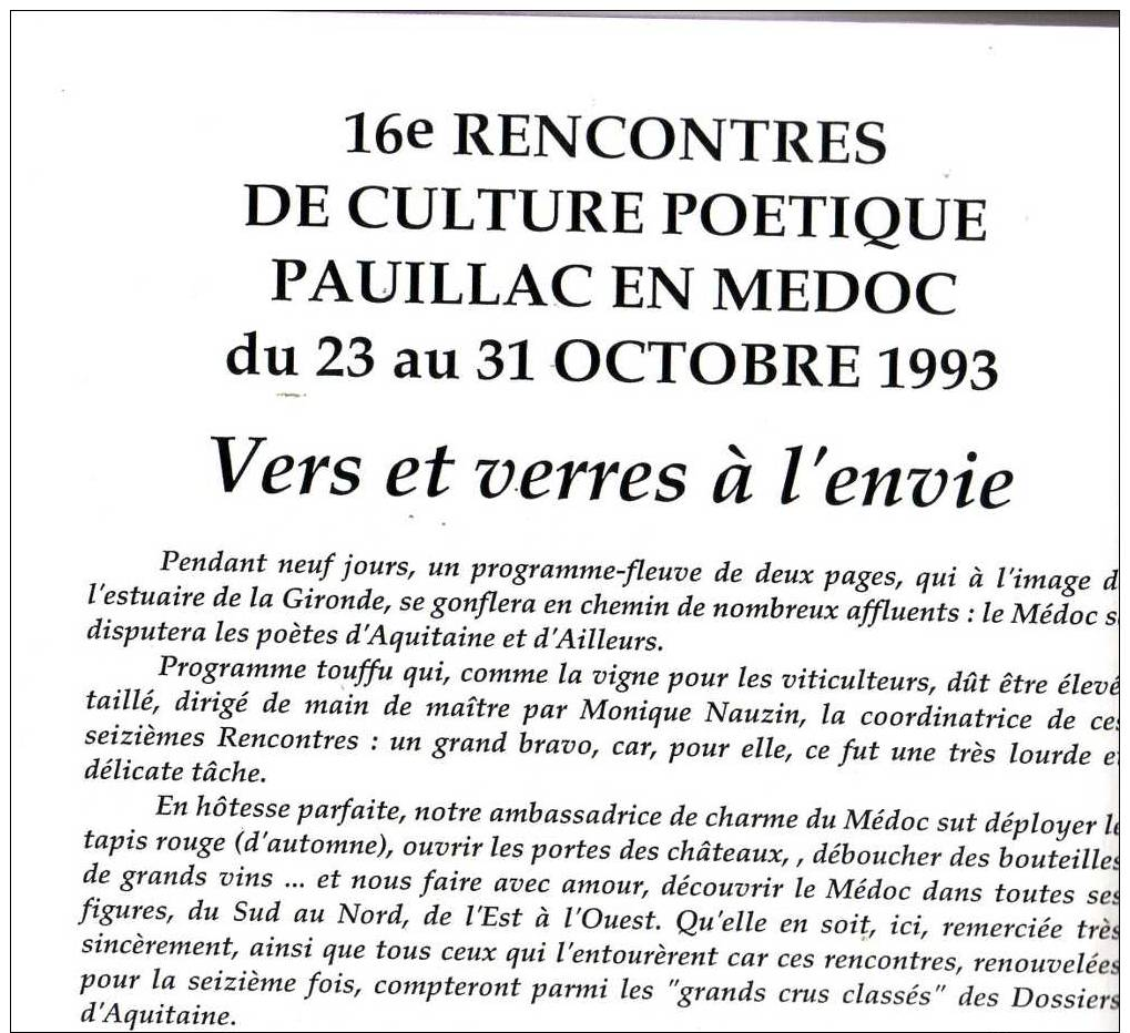 "La Revue Dossiers D´Aquitaine Et D´ailleurs" 1994  Médoc En Poésie - Chronique Des 16e Rencontres-vins Et Proverbes - Cuisine & Vins