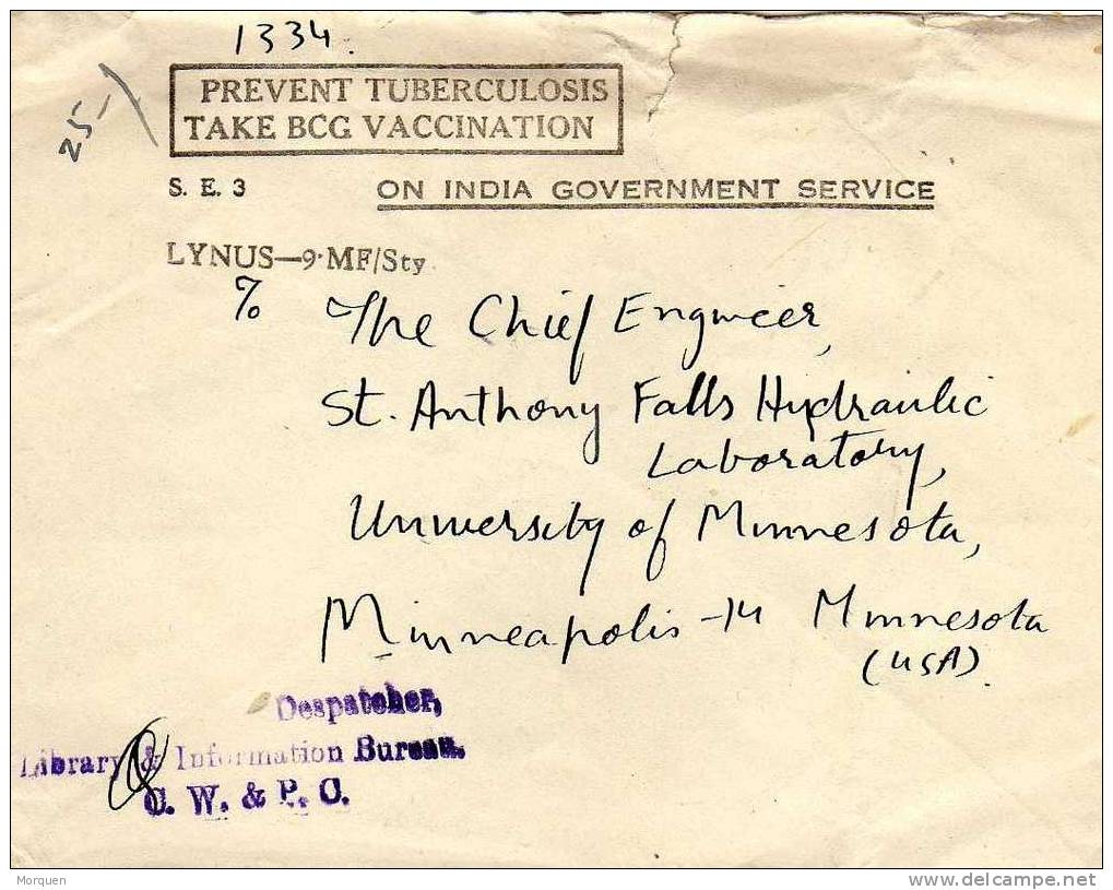 1618. Carta  New Delhi (INDIA Gouvernement Service) 1957. Pro Tuberculose - Usati