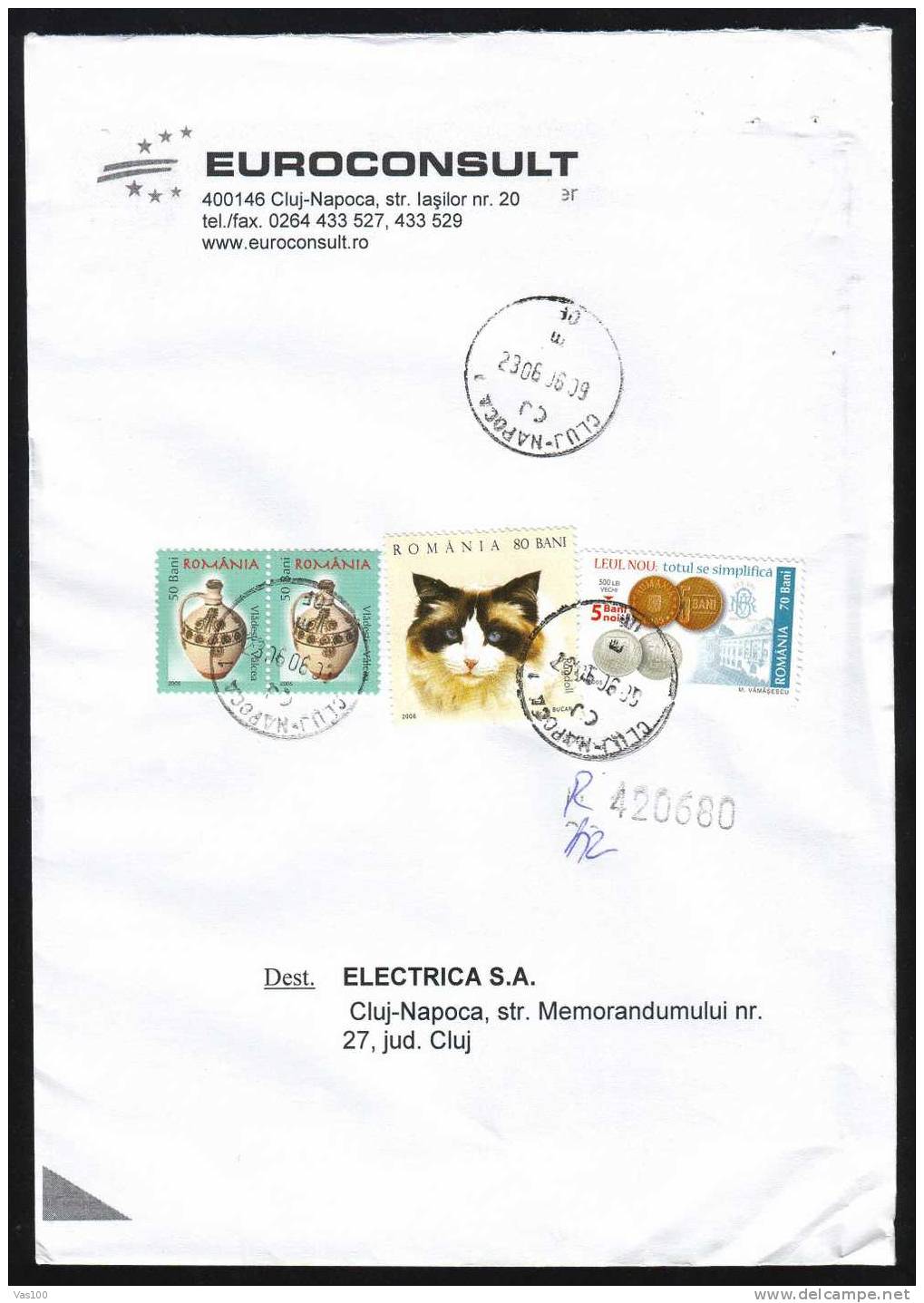 Romania,2006 Stamps  Cat, Money,arheology 4 Stamps On Registred Cover!! - Lettres & Documents