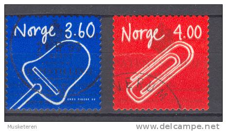 Norway 1999 Mi. 1299-1300  3.60 + 4.00 Kr Norwegischen Erfindungen Norwegian Inventions Käsehobel Büroklammer - Gebraucht