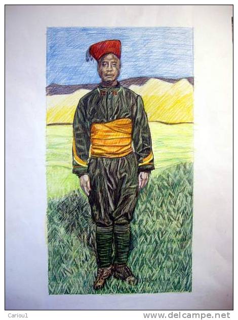 C1 DESSIN Couleurs TIRAILLEUR SENEGALAIS 1913 - JULLIAN - Zeichnungen