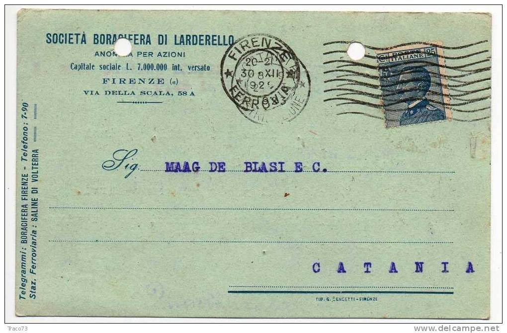 FIRENZE 30.12.1922 - Card Cartolina " Società Boracifera Di Lardarello "  Firma - Publicité