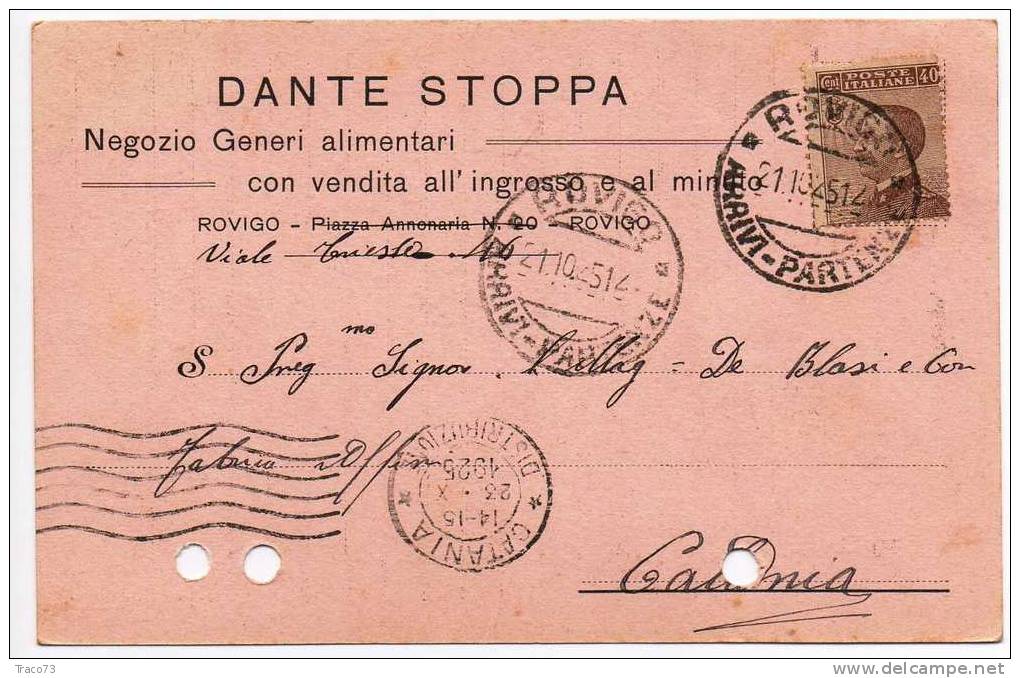 ROVIGO 21.10.1925 - Card Cartolina " Negozio Dante Stoppa "  Firma - Publicité