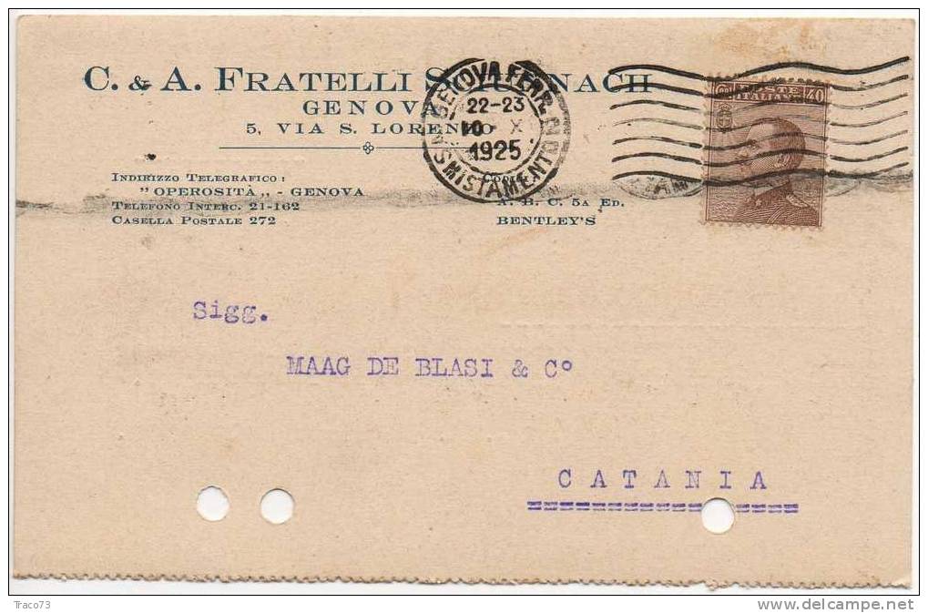 GENOVA 10.10.1925 - Card Cartolina " Ditta C.& A. Fratelli Sclunnach "  Firma - Publicity