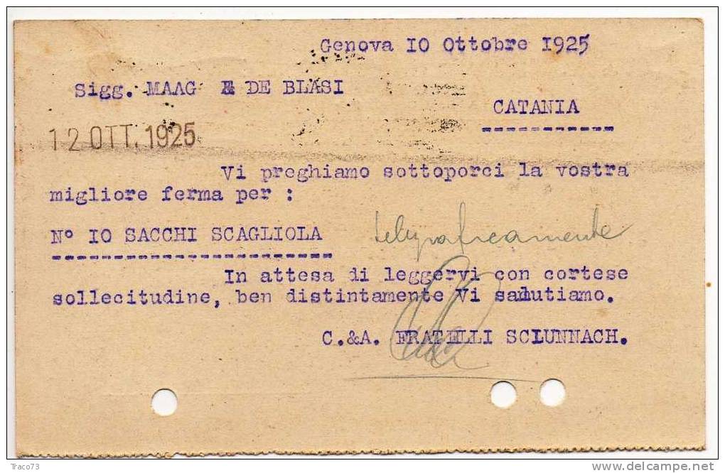 GENOVA 10.10.1925 - Card Cartolina " Ditta C.& A. Fratelli Sclunnach "  Firma - Publicidad