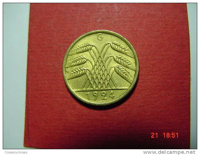 975 GERMANY ALEMANIA  5 REICHSPFENNING    AÑO / YEAR 1924 G   XF - 5 Rentenpfennig & 5 Reichspfennig