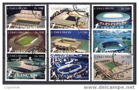 ST-THOMAS 1998, STADES COUPE FRANCE FOOTBALL, 9 Valeurs, Oblitérées / Used. - 1998 – France