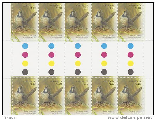 Australia-2009 Songbirds Noisy Scrub-Bird Gutter Strip MNH - Blocks & Sheetlets