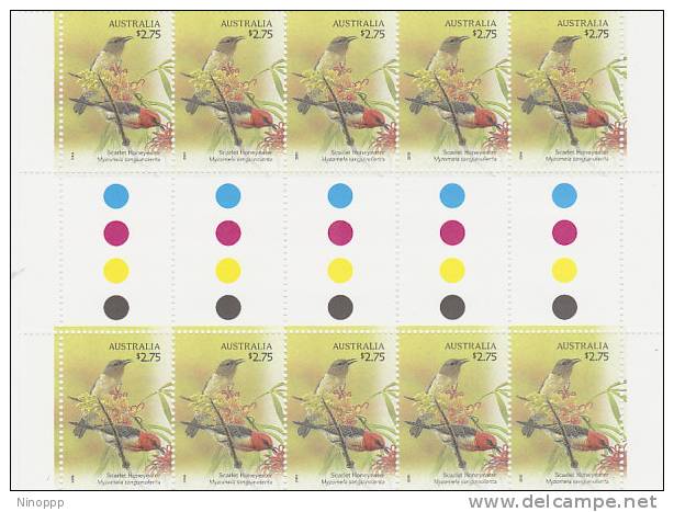 Australia-2009 Songbirds Scarlet Noneyeater  Gutter Strip MNH - Blocchi & Foglietti