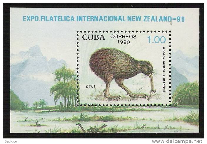 Q573.-.C U B A.-( 1990 ).-EDIFIL #: 3571  -MNH . -.BIRDS / PAJAROS .-.EXPOSICION FILATELICA INTERNACIONAL NEW ZEALAND`90 - Kiwi's