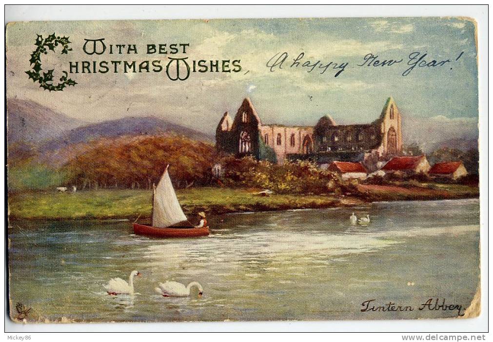 U.K--Wales--1907--Tintern   Abbey--"With Best Christmas Wishes",n° 7189 éd Raphael Tucks & Sons--beautiful Postcard - Monmouthshire