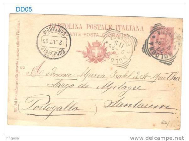 Cartolina Postale Italiana 95: Used Bologna To Santarem 1895 - Caixa # 3 - Entiers Postaux