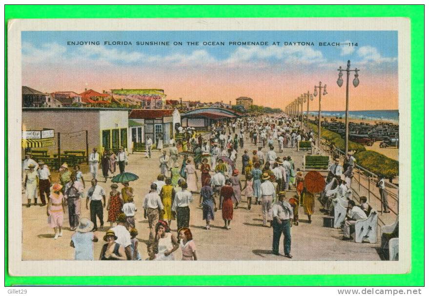 DAYTONA BEACH, FL. - OCEAN PROMENADE - ANIMATED WITH  PEOPLES IN CLOSE UP - R.H. LE SESNE -- - Daytona