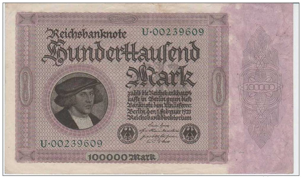 GERMANY ,   100 000   MARK  ,  1923  , VF+ - 100000 Mark