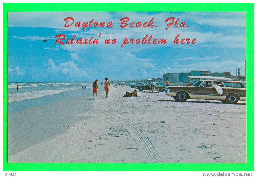 DAYTONA BEACH, FL. - RELAXIN NO PROBLEM HERE - ANIMATED VINTAGE CARS - SOUTHERN CARD & NOVELTY - - Daytona