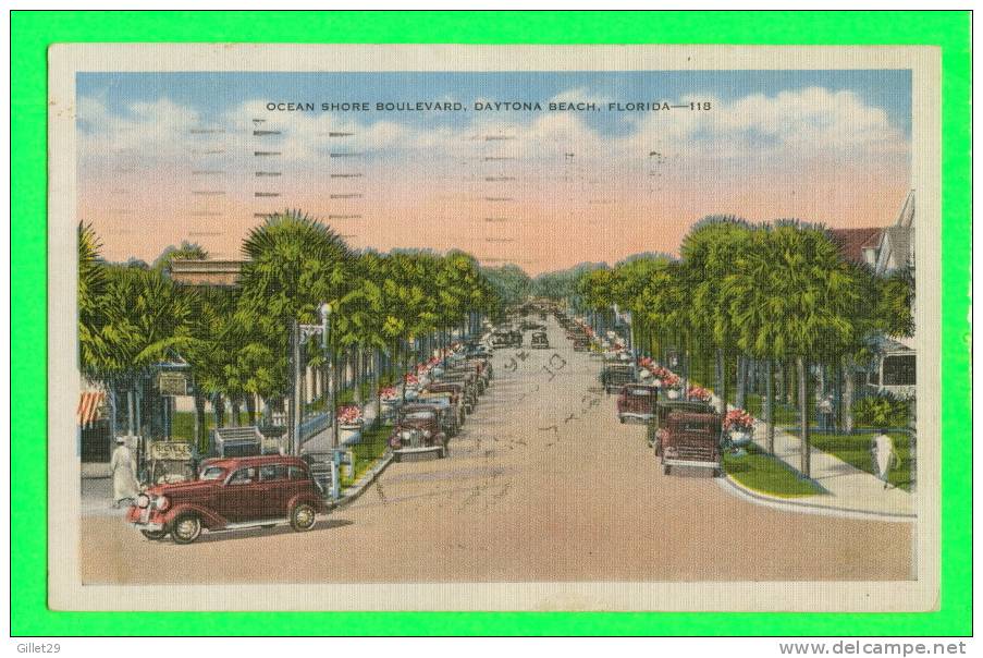 DAYTONA BEACH, FL. - OCEAN SHORE BOULEVARD - ANIMATED OLD CARS - TRAVEL IN 1936 - - Daytona