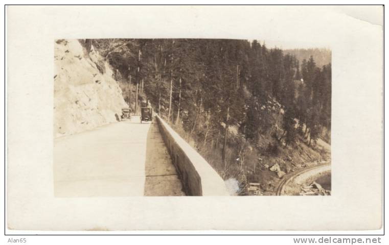 Chuckanut Drive South Of Bellingham On C1920s Vintage Real Photo Postcard, Autos, Railroad Tracks Below - Autres & Non Classés