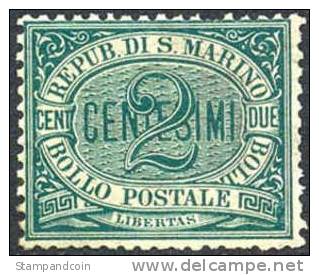 San Marino #1 Mint Hinged 2c Green From 1877 - Ongebruikt
