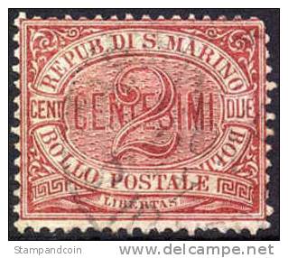 San Marino #3 Used 2c Claret From 1895 - Gebruikt