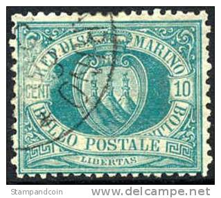 San Marino #8 Used 10c Dark Green From 1892-94 - Gebruikt