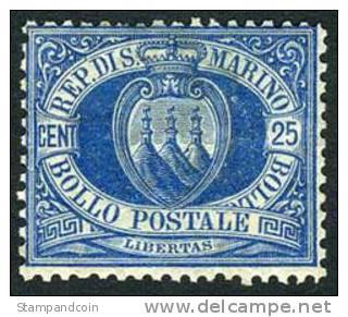 San Marino #14 Mint Hinged 25c Blue From 1899 - Neufs