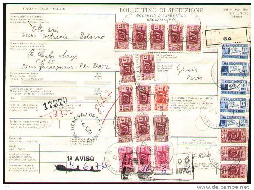 ITALIA 1976 - BOLLETTINO DI SPEDIZIONE - BULLETIN D'EXPÉDITION De CORTACCIA (BOLZANO) - Paketmarken