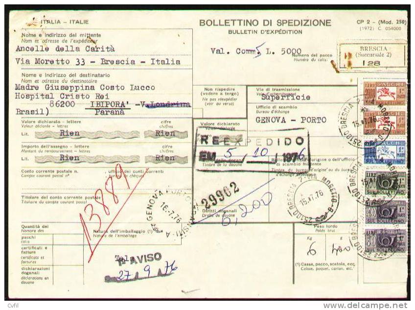 ITALIA 1976 - BOLLETTINO DI SPEDIZIONE - BULLETIN D'EXPÉDITION De BRESCIA (128) - Postpaketten