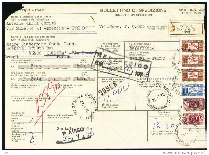 ITALIA 1976 - BOLLETTINO DI SPEDIZIONE - BULLETIN D'EXPÉDITION De BRESCIA (176) - Postal Parcels