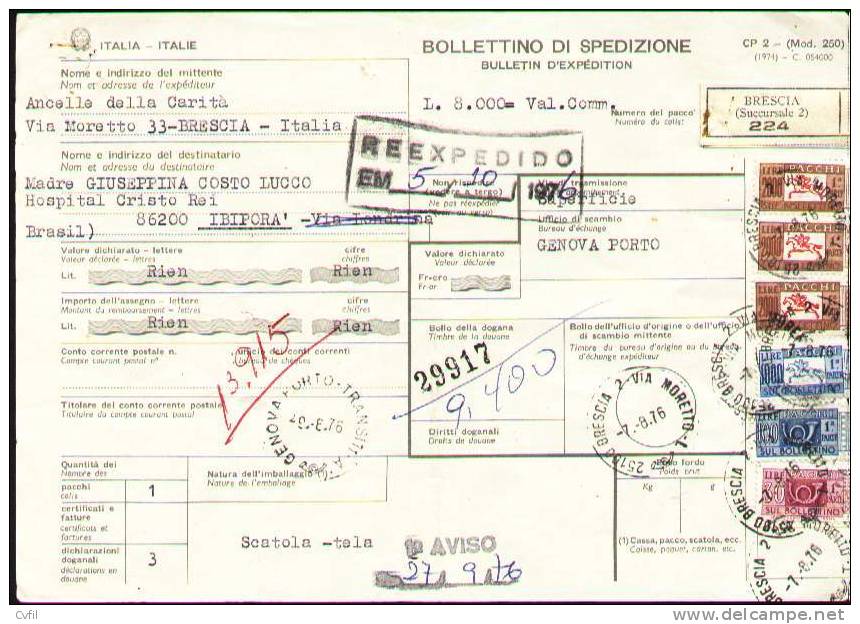 ITALIA 1976 - BOLLETTINO DI SPEDIZIONE - BULLETIN D'EXPÉDITION De BRESCIA (224) - Postpaketten