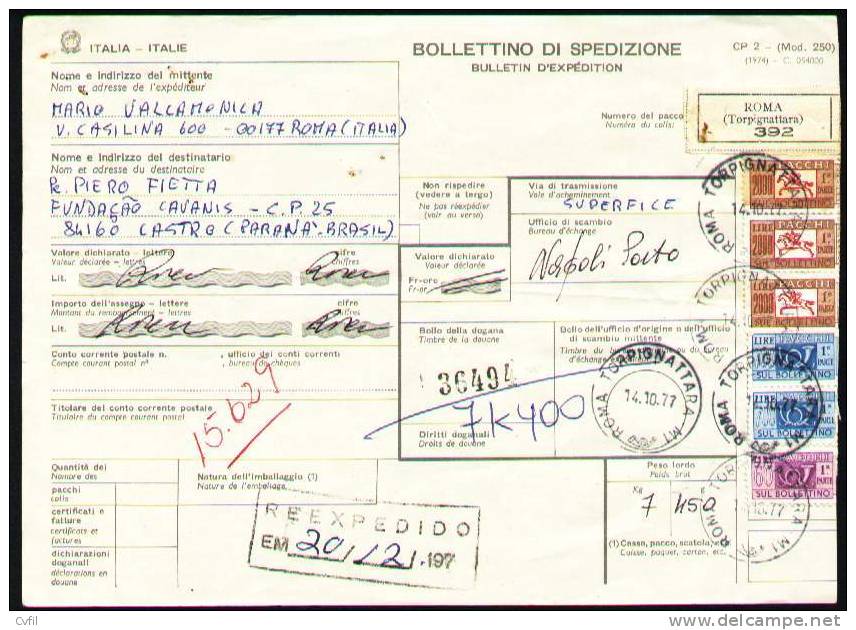 ITALIA 1977 - BOLLETTINO DI SPEDIZIONE - BULLETIN D'EXPÉDITION De ROMA (392) - Colis-postaux