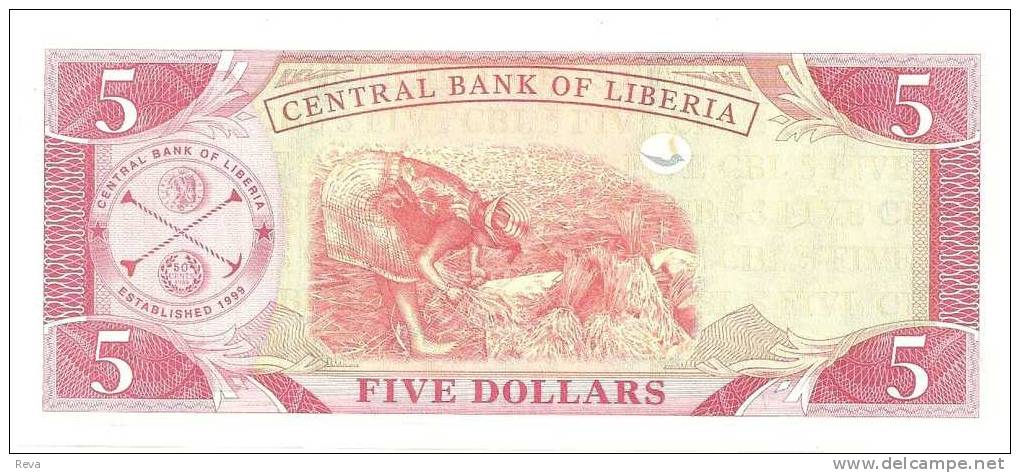 LIBERIA $5 DOLLARS RED MAN FRONT WOMAN BACK DATED 2003 UNC P.26  READ DESCRIPTION - Liberia