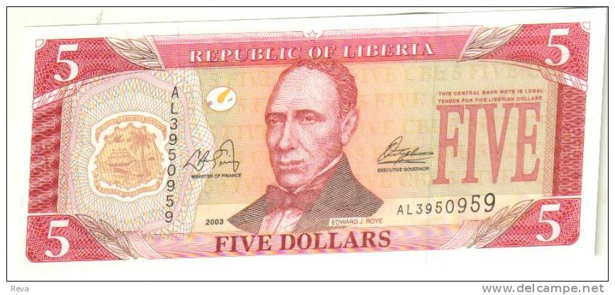 LIBERIA $5 DOLLARS RED MAN FRONT WOMAN BACK DATED 2003 UNC P.26  READ DESCRIPTION - Liberia