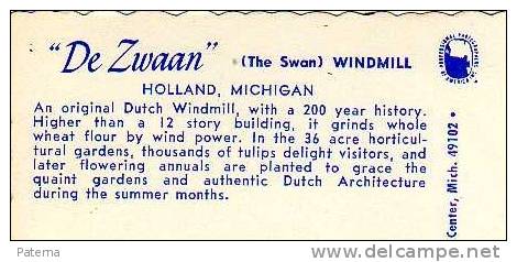 Molino De Viento De ZWAAN HOLLAND, ( Michigan)  , Duth, Post Card - Windmühlen