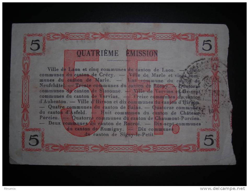 Aisne Ardennes Marne Hirson Bon Régional De 5 Francs 1917 Pirot 02-1205 - Bons & Nécessité