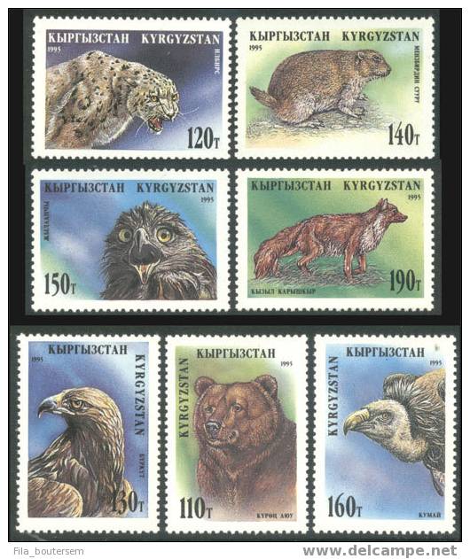 KYRGYZSTAN - KIRGHIZTAN : 21-04-1995 (**) : Set 7v + Bloc : Fauna Of Kyrgyzstan - Kirghizistan