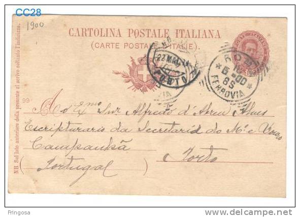 Cartolina Postale Italiana 99: Used Roma To Porto 1900 - Caixa # 3 - Stamped Stationery
