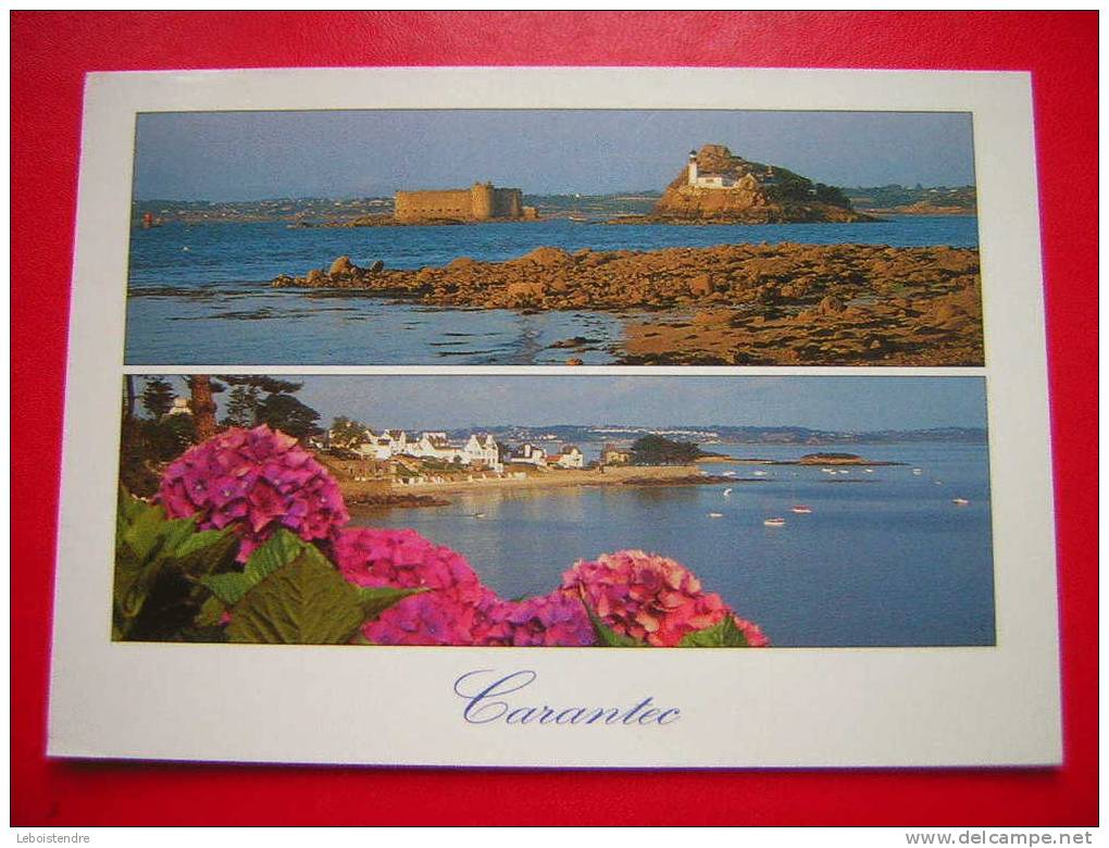 CP -(29-FINISTERE)-CARANTEC- L'ILE LOUËT,LE CHATEAU DU TAUREAU ET LA GREVE BLANCHE -CARTE EN BON ETAT - Carantec