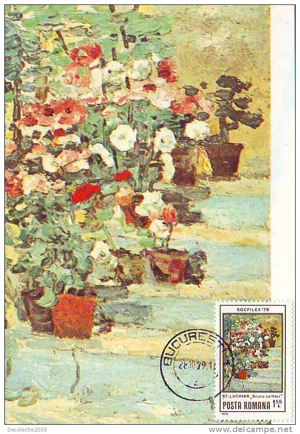 M219 Cartes Maximum Maxi Card Romania Impressionisme Stefan Luchian L Escalier Aux Fleurs - Impressionisme