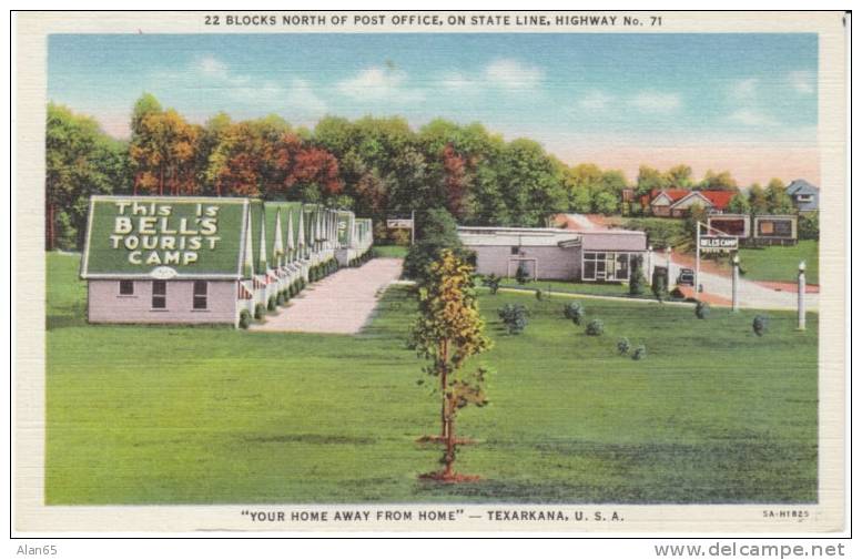 Texarkana Texas, Bell´s Tourist Camp, Auto Court, Lodging, On 1935 Vintage Curteich Linen Postcard - Autres & Non Classés