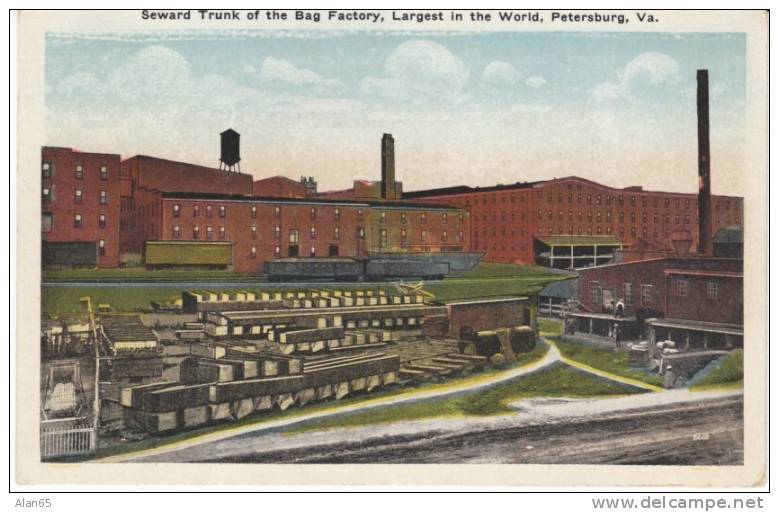 Petersburg VA, Seward Trunk Of The Bag Factory, Industry, Railroad, On C1920s Vintage Postcard - Andere & Zonder Classificatie