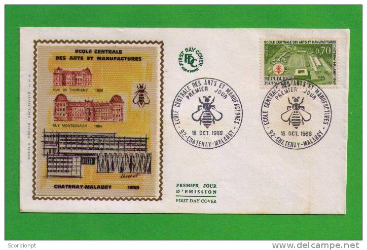 Sp1079 FRANCE Abeilles Insectes Insects Bees Faune Animals FDC 1969 "Ecole Cemtrale Des Artes Et Manufactures" - Abeilles