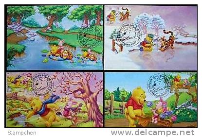 Maxi Cards Of 2006 Cartoon Stamps - Winnie The Pooh Snowman Bridge Boat River - Disneyworld